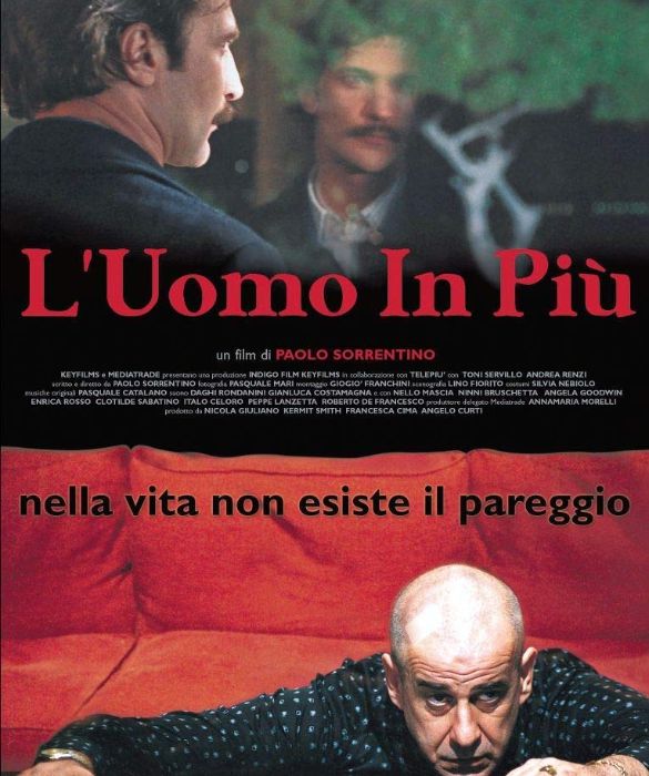 <p>Il primo lungometraggio di Paolo Sorrentino, che gli vale la candidatura ai David di Donatello come miglior regista esordiente, &egrave; L&rsquo;uomo in pi&ugrave;. Racconta la scalata al successo e la caduta nell&rsquo;oblio di due persone, un cantante di musica leggera e un calciatore, che si chiamano allo stesso modo, ma sono molto diversi tra loro: Antonio (Tony, uno dei due) Pisapia. Entrambi sembrano avere il mondo ai loro piedi. E poi...</p>
<p>&nbsp;</p>
