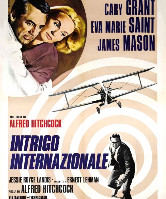 <p>Tra tutti i film di Hitchcock, &egrave; probabilmente quello con la sceneggiatura pi&ugrave; intricata: azzeccato in questo caso il titolo italiano, sempre molto diverso dall&rsquo;originale,<em> North by Northwest</em>. Iconica la scena di <strong>Cary Grant</strong> che corre nei campi inseguito dall&rsquo;aeroplano.</p>
