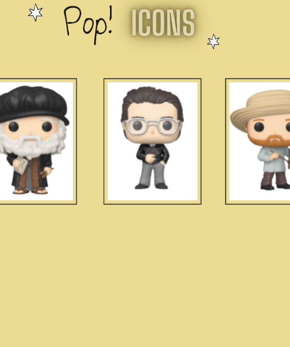 <p>Agli appassionati di arte, scienza e letteratura &egrave; riservata la linea Icons. Edgar Allan Poe, il maestro horror dalla vita maledetta, Stephen King, l&rsquo;autore di IT e Shining, ma anche il genio della fisica Albert Einstein: ci sono praticamente tutti! Ma amanti dei Funko Pop! attenzione: siete alla ricerca di un po&rsquo; di ispirazione creativa? Recentemente sono arrivati due nuovi personaggi storici d&rsquo;eccezione e cos&igrave; ora potrete portare a casa il talento rinascimentale di Leonardo da Vinci e la pittura di Vincent Van Gogh!</p>

