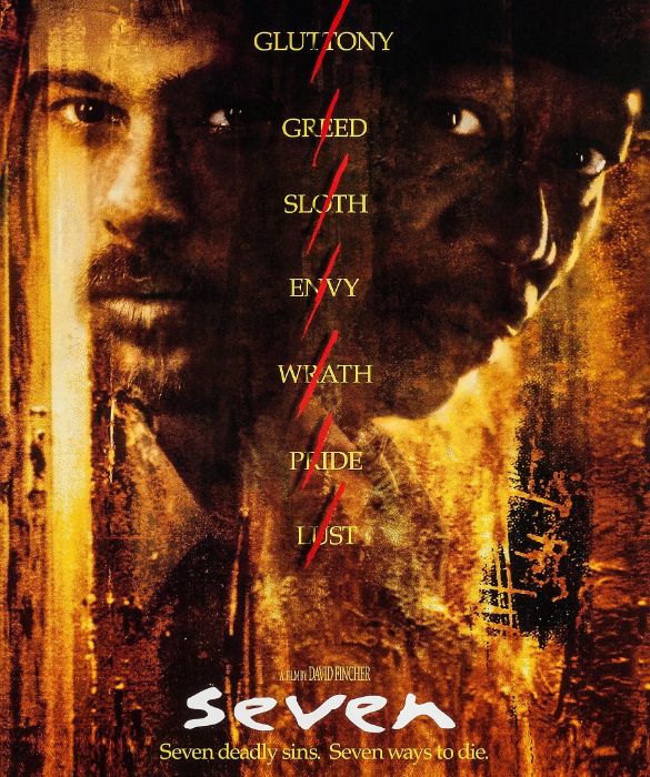 <p>Brad Pitt, ma anche Kevin Spacey, Morgan Freeman e Gwyneth Paltrow, all&rsquo;epoca sua compagna. Visto il tema trattato dal film sarebbe davvero un peccato non (ri)guardare <em>Seven</em> o <em>Se7en</em>, come viene spesso reso graficamente.</p>
