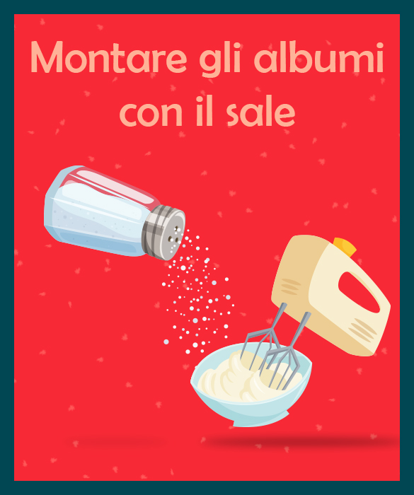 <p>Equivale a quello che fate sempre nella vita,<strong> affidarvi a soluzioni semplici e immediate</strong>, che magari vi ha consigliato nonna Pina, ma che poi ve le portate sul groppone per anni e anni. In una prima fase effettivamente <strong>il sale aiuta a creare una schiuma leggera</strong>, ma questa prima fase dura pochissimo, perch&eacute; il sale ama l&rsquo;acqua e se ne appropria, <strong>destabilizzando la montata</strong>, e non aiuta neanche le proteine delle uova a formarsi, vedrete dopo poco tempo<strong> una bavetta gialla di albume fuoriuscire</strong>, allora vietato piangere. Se proprio volete ci mettete <strong>una goccia di limone</strong>.</p>
